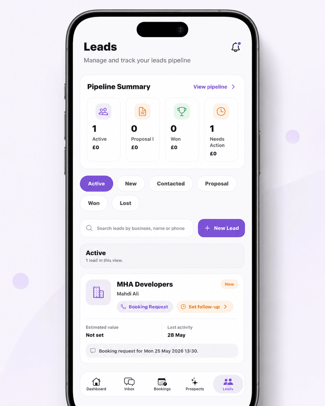 MHA Developers Operations OS leads screen on iPhone